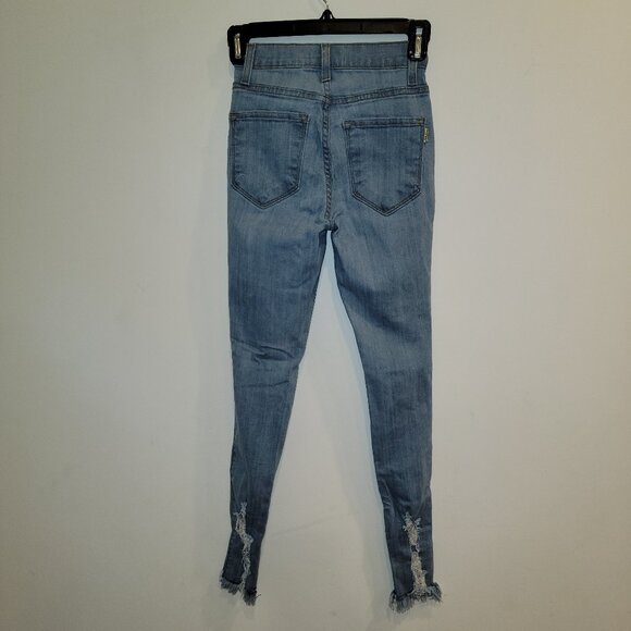 Vibrant MIU Acid Wash Distressed Ripped Skinny Stretch Raw Hem Jeans Size 1 W24 - Picture 2 of 6